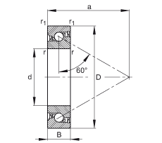推力角接觸球軸承 7603020-2RS-TVP, 單向，接觸角 a = 60°，限制公差，兩側唇密封