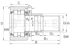 螺栓型滾輪 PWKRE35-2RS, 軸向引導(dǎo)，滿裝圓柱滾子，帶偏心擋圈，兩側(cè)唇密封