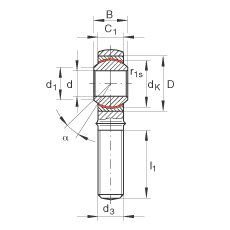 桿端軸承 GAKR10-PW, 根據(jù) DIN ISO 12 240-4 標(biāo)準(zhǔn)，帶右旋外螺紋，需維護