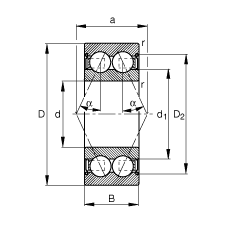 角接觸球軸承 3005-B-2Z-TVH, 雙列，雙側間隙密封，接觸角 α = 25°