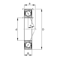 主軸軸承 B71915-E-2RSD-T-P4S, 調節(jié)，成對安裝，接觸角 α = 25°，兩側唇密封，非接觸，限制公差