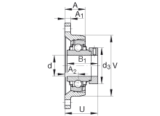 軸承座單元 RCJT5/8, 對角法蘭軸承座單元，鑄鐵，根據(jù) ABMA 15 - 1991, ABMA 14 - 1991, ISO3228 帶有偏心緊定環(huán)，R型密封，英制
