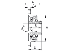 軸承座單元 RCJTY1-1/2, 對角法蘭軸承座單元，鑄鐵，根據(jù) ABMA 15 - 1991, ABMA 14 - 1991, ISO3228 內(nèi)圈帶有平頭螺栓，R型密封，英制